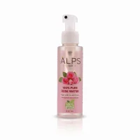 Alps rose water spray bottle in floral skincare setting