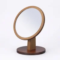 Tabletop makeup mirror with brown round frame