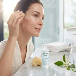 Woman applying glacier hydration serum for hydrated glowing skin