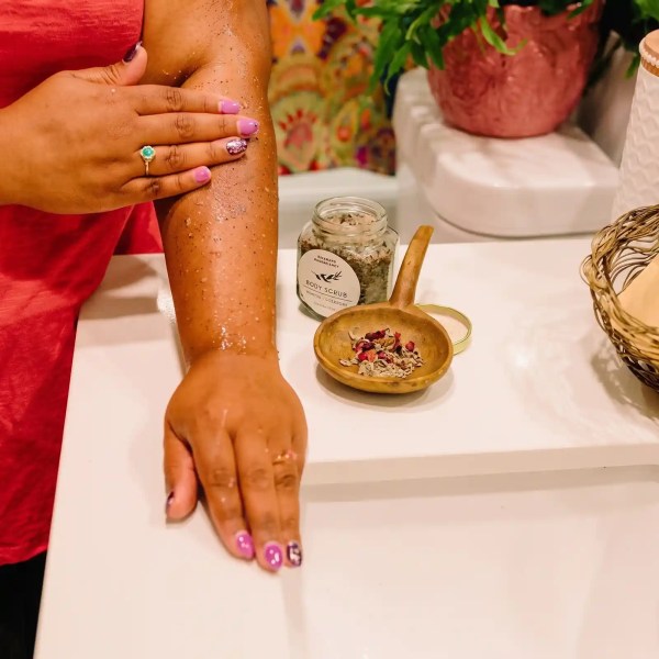 Botanical body scrub used in a body-care routine