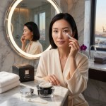 Woman applying platinum eye cream under eyes for anti-aging skincare