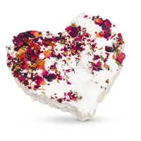 Rose heart bath bomb with rose petals and jojoba oil