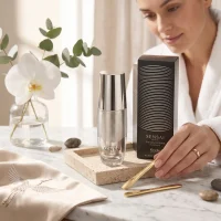 Woman using revitalising facial lotion Sensai Ultimate Kanebo