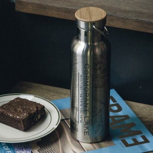 Cormorant Lake - Manitoba Map Bottle with Bamboo Top